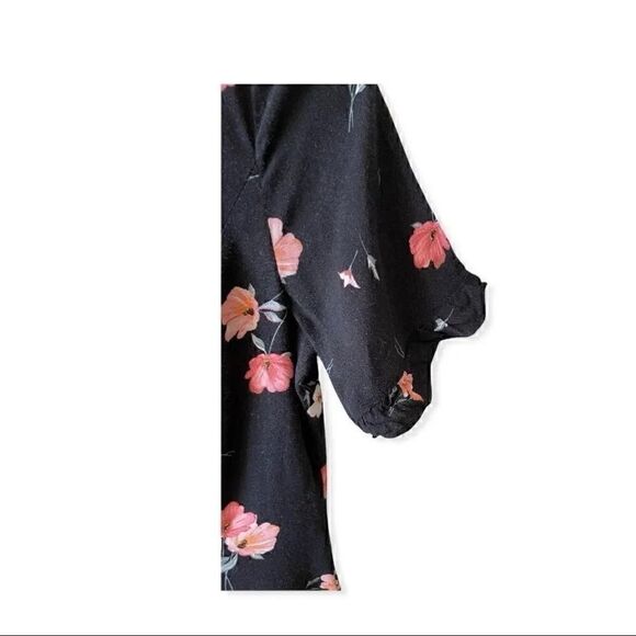 H&M Divided Black Floral Mini Button Front Short Sleeve Viscose Dress Sz 4 - Picture 3 of 5
